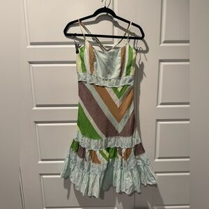 Free People Linen Cotton Blend Striped Mini Trumpet Hem Pastels Boho Size 10